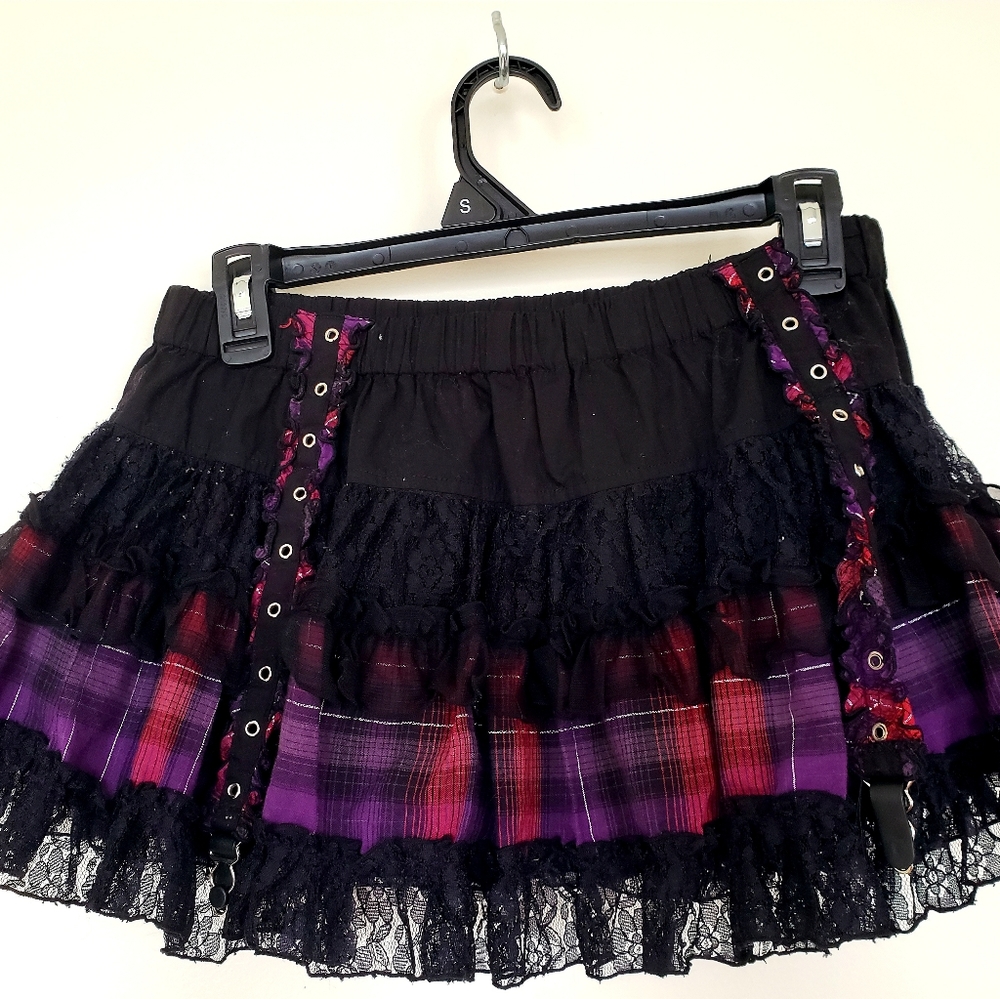 Black/Purple Plaid Tripp Miniskirt: Size S
